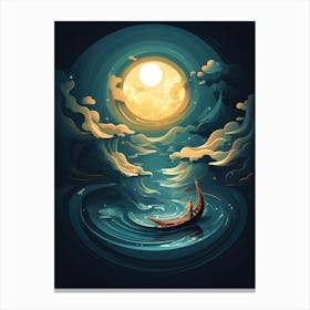 Moonlight Boat In The Water Canvas Print