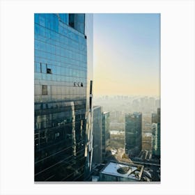 A Picture Of A Contemporary Office Building Its Sleek Facade Reflecting The Early Morning Sunlight (4) Canvas Print