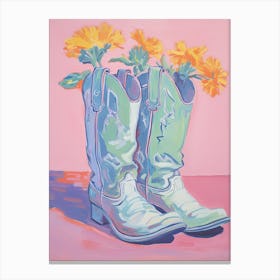 A Painting Of Cowboy Boots With Daffodils Flowers, Fauvist Style, Still Life 7 Canvas Print