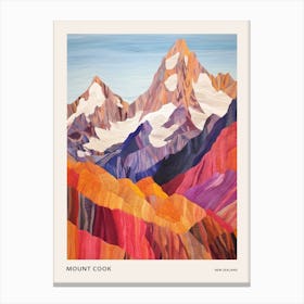Mount Cook New Zealand 4 Colourful Mountain Illustration Poster Canvas Print