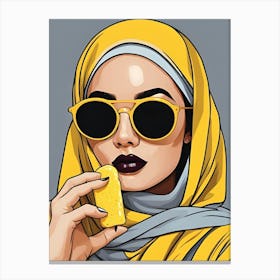 Muslim yellow Girl In Hijab, pop art Canvas Print