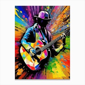 Multicoloured Abstract Acoustic Guitar Player Canvas Print