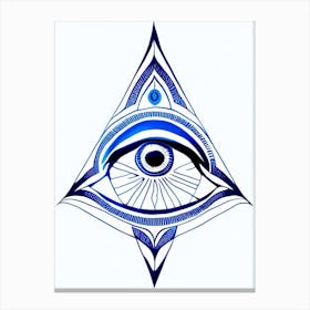 The Ajna Chakra, Symbol, Third Eye Blue & White 2 Canvas Print