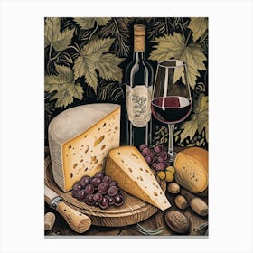 Cheese & Wine Rustic Illustration 4 Canvas Print