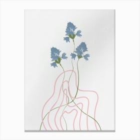 Blue Bell Blooms - Minimalist Floral Lines on White Canvas Canvas Print