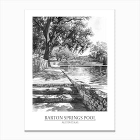 Barton Springs Pool Austin Texas Black And White Drawing 3 Poster Canvas Print