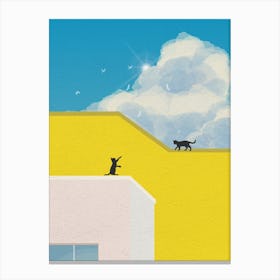 Minimal art Cat On Yellow The Roof Canvas Print