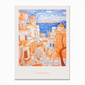 Santorini Greece Orange Drawing Poster Canvas Print