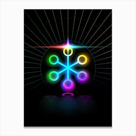Neon Geometric Glyph in Candy Blue and Pink with Rainbow Sparkle on Black n.0429 Canvas Print