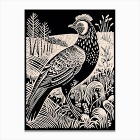 B&W Bird Linocut Pheasant 8 Canvas Print
