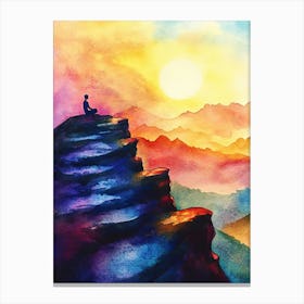 Mind Spiritual Human Meditation On Mountain Canvas Print