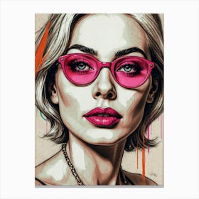 Woman In Pink Sunglasses Canvas Print