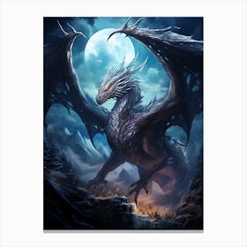 White Dragon Flying Over Landscape Canvas Print