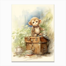 Monkey Painting Traveling Watercolour 4 Canvas Print