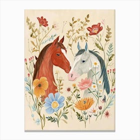 Folksy Floral Animal Drawing Horse 3 Canvas Print