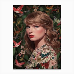 Floral Handpainted Portrait Of Taylor Swift Canvas Print