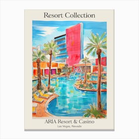 Poster Of Aria Resort Collection & Casino   Las Vegas, Nevada  Resort Collection Storybook Illustration 3 Canvas Print