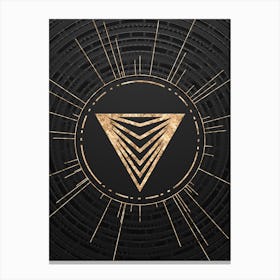 Geometric Glyph Symbol in Gold with Radial Array Lines on Dark Gray n.0220 Canvas Print