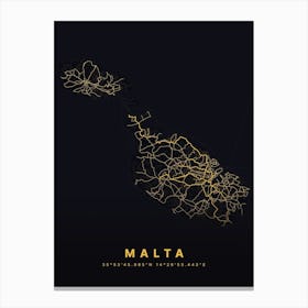 Malta Black And Gold Map Canvas Print