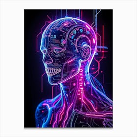 Futuristic Humanoid Neon Silhouette Canvas Print