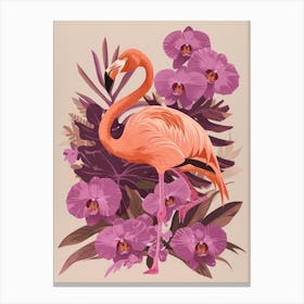Jamess Flamingo And Orchids Minimalist Illustration 4 Canvas Print
