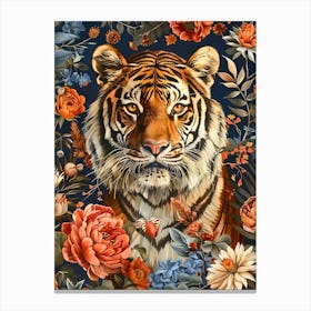 Tiger With Flowers Inspired by William Morris Canvas Print