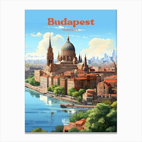 Budapest Hungary Parliament Building Modern Travel Illustration Canvas Print