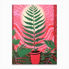 Pink And Red Plant Illustration Boston Fern 2 Canvas Print