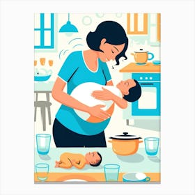 Mother And Baby In The Kitchen Canvas Print