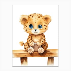 Baby Cheetah On Toy Car, Watercolour Nursery 3 Canvas Print