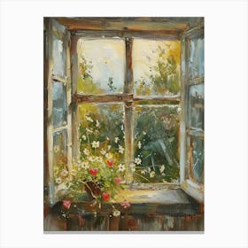 Bleeding Heart Flowers On A Cottage Window 4 Canvas Print