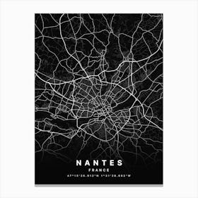 Nantes France Black Map Canvas Print