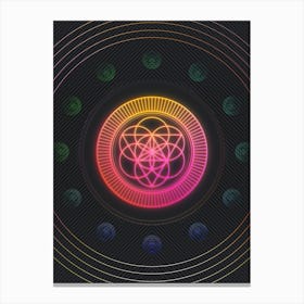 Neon Geometric Glyph in Pink and Yellow Circle Array on Black n.0396 Canvas Print