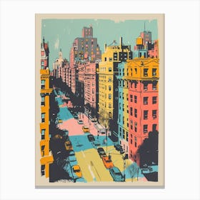 Upper West Side New York Colourful Silkscreen Illustration 1 Canvas Print