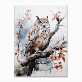 Owl, Japanese Brush Painting, Ukiyo E, Minimal 1 Canvas Print