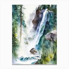 Icicle Creek Falls, United States Water Colour  (2) Canvas Print