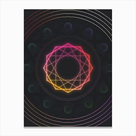 Neon Geometric Glyph in Pink and Yellow Circle Array on Black n.0222 Canvas Print
