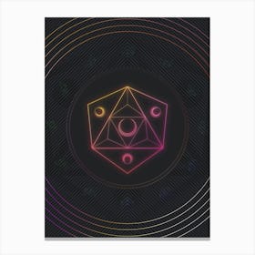 Neon Geometric Glyph in Pink and Yellow Circle Array on Black n.0380 Canvas Print