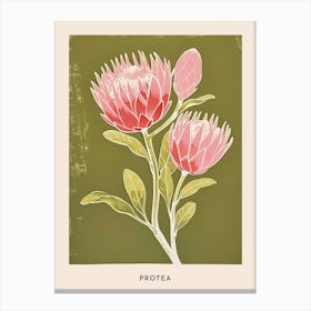 Pink & Green Protea 2 Flower Poster Canvas Print