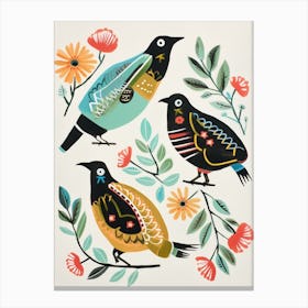 Folk Style Bird Painting Kiwi 3 Canvas Print
