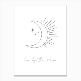 Love By the Moon, Boho Line Art Canvas Print