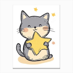 Cute Cat With Star. Generated AI. Wall Art Print Canvas Print