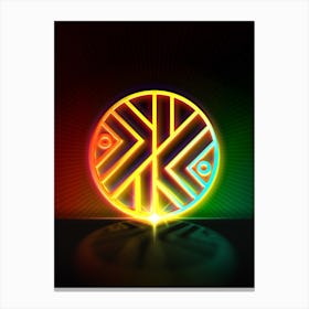 Neon Geometric Glyph in Watermelon Green and Red on Black n.0256 Canvas Print