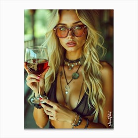 Sensual Woman With A Glass Of Wine 6 Canvas Print