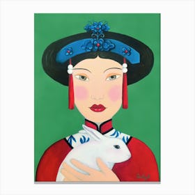 Chinese Woman And Rabbit Canvas Print