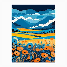 Cartoon Poppy Field Landscape Illustration (6) Canvas Print