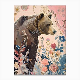 Floral Animal Painting Grizzly Bear 1 Canvas Print