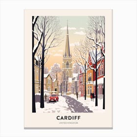 Vintage Winter Travel Poster Cardiff United Kingdom 3 Canvas Print
