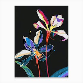 Neon Flowers On Black Cyclamen 2 Canvas Print