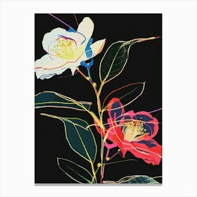 Neon Flowers On Black Camellia 2 Canvas Print